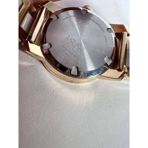 Movado Swiss Watch Yellow Gold Stainless Steel Case w/ Crystal Pave Bezel Quartz - Picture 4 of 4